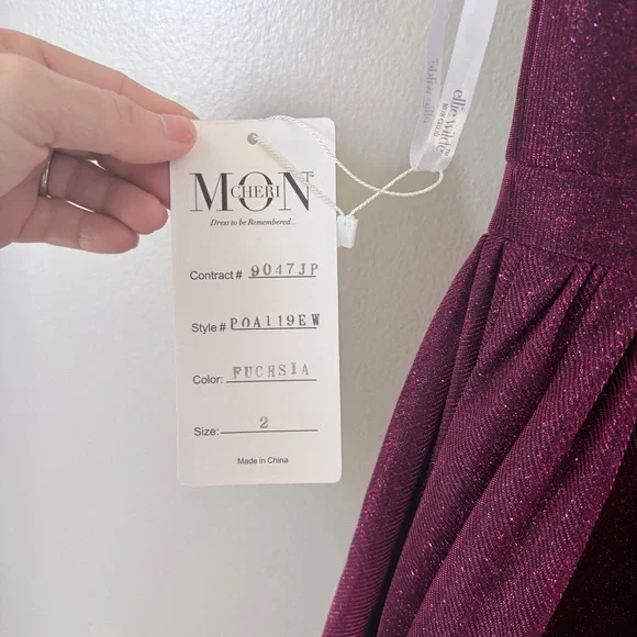 NWT Ellie Wilde Mon Cheri Fuchsia Metallic Shimmer Dress Lace Up Back Size 2 - Picture 5 of 9
